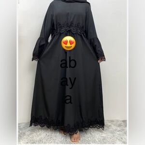 Women Abaya Style lace Dress Party  Black Small